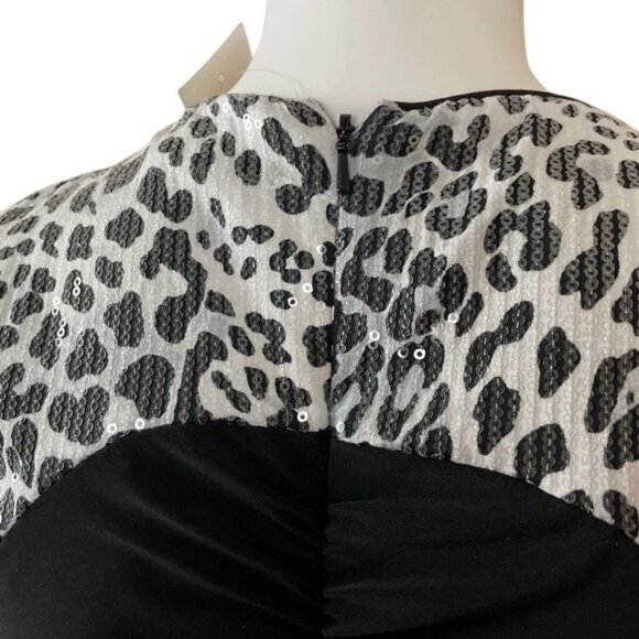 New Cache Leopard Print Sequined Ruched Bodycon Cocktail Dress Black Gray Size 2 - Picture 6 of 9